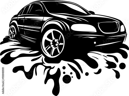 Car wash logo illustration with water splatter