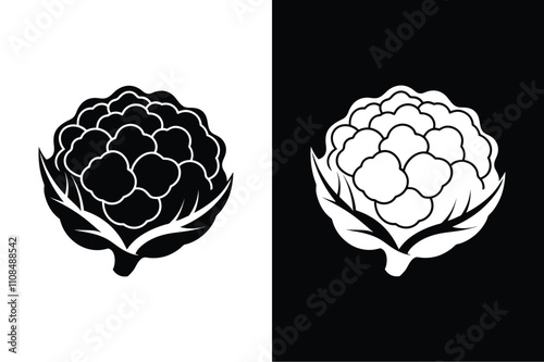 Clean and Modern Cauliflower Icon. Whole and Sliced Silhouette Illustration