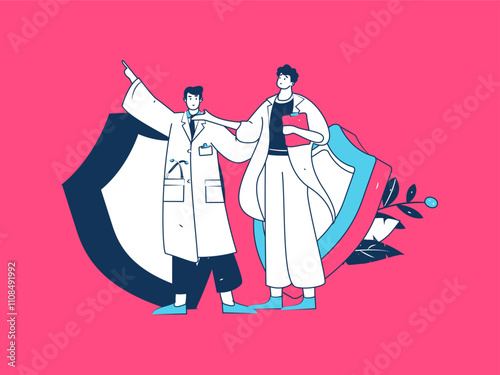 Medical characters fighting the epidemic flat vector concept operation hand drawn illustration
