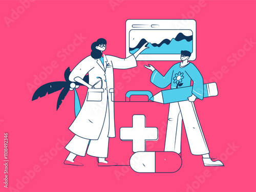 Medical characters fighting the epidemic flat vector concept operation hand drawn illustration
