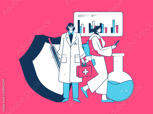 Medical characters fighting the epidemic flat vector concept operation hand drawn illustration
