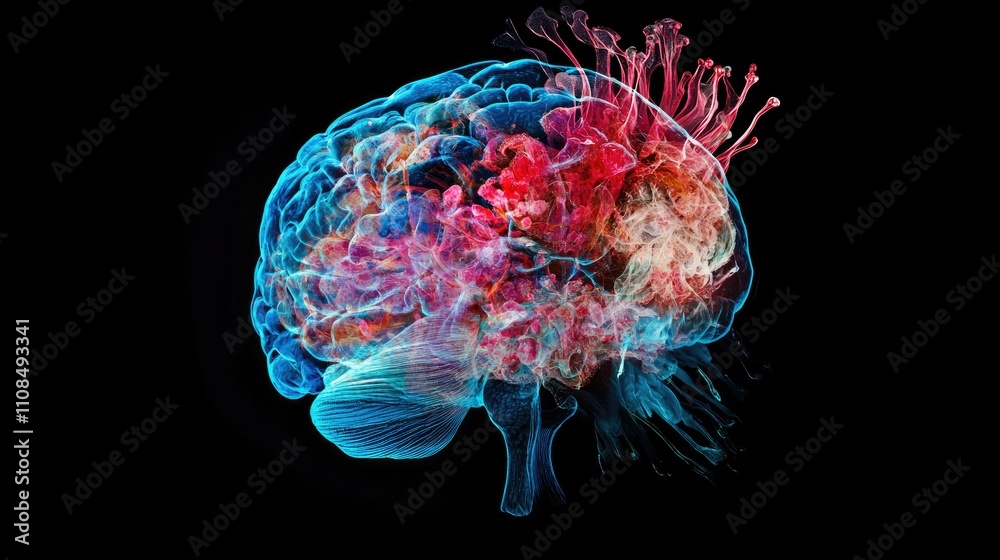 Obraz premium An artistic representation of a brain with vibrant colors, symbolizing thought and creativity.