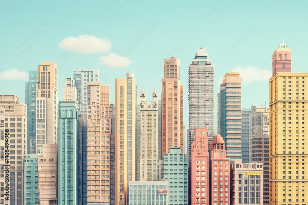 Pastel Cityscape Skyline Showing Diverse Architectural Styles Pastel Cityscape Skyline Showing Diverse Architectural Styles