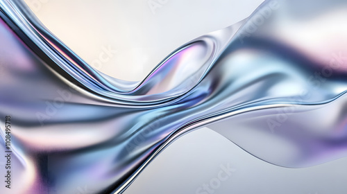 Abstract fluid iridescent holographic metalic shiny curved wave in motion colorful background 3d render. Gradient design element for backgrounds, banners, wallpapers, posters and covers.