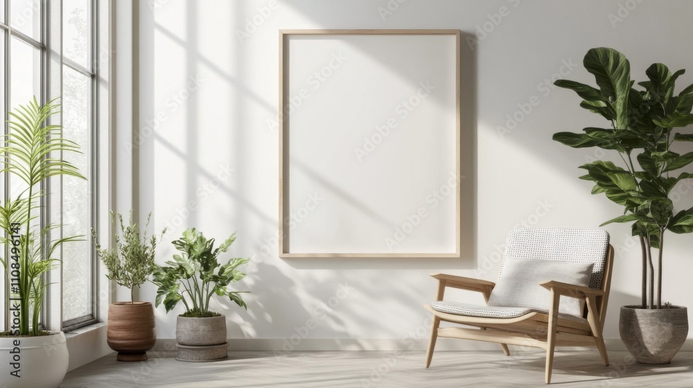 Fototapeta premium Modern Minimalist Interior with a Large Blank Canvas Frame
