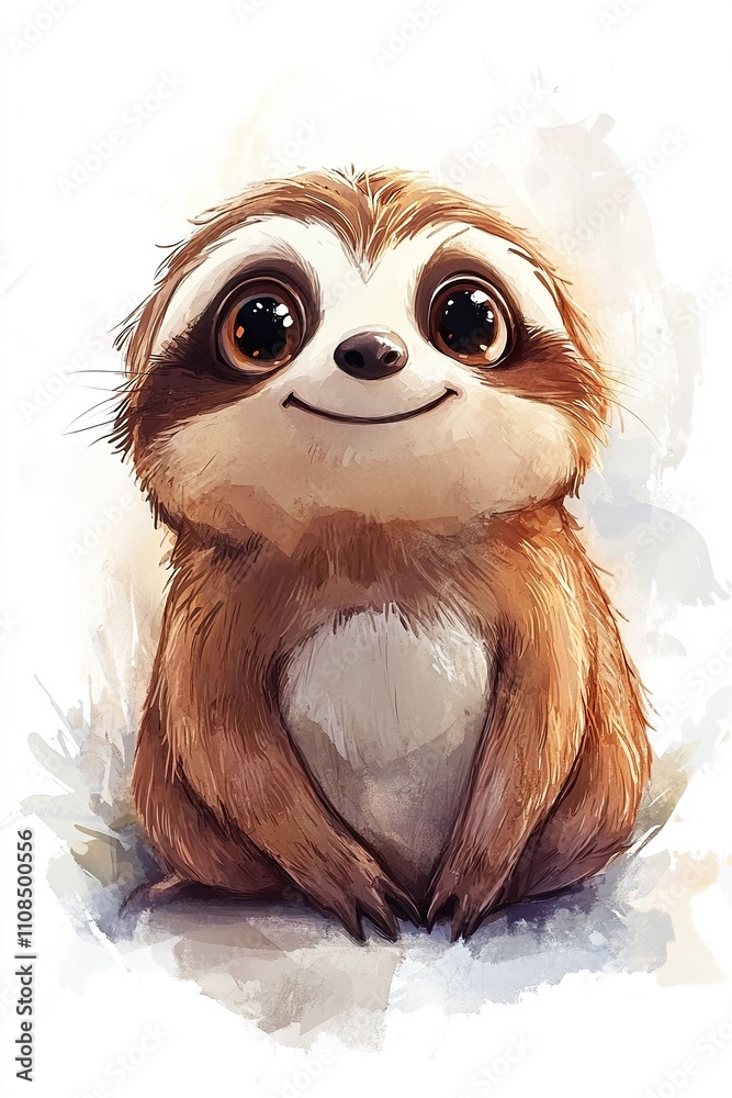 Obraz premium Adorable Baby Sloth Sitting and Smiling Happily