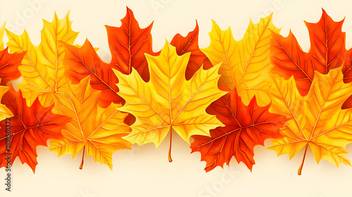 Vibrant Autumn Leaves in Shades of Orange and Yellow on Neutral Background