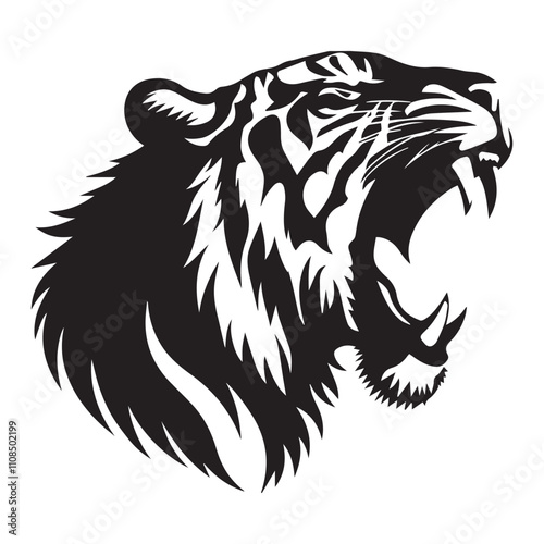 Wallpaper Mural Tiger Roaring tiger logo. Tiger growling grinning vector illustration on a white background. Beautiful breathtaking tiger Torontodigital.ca