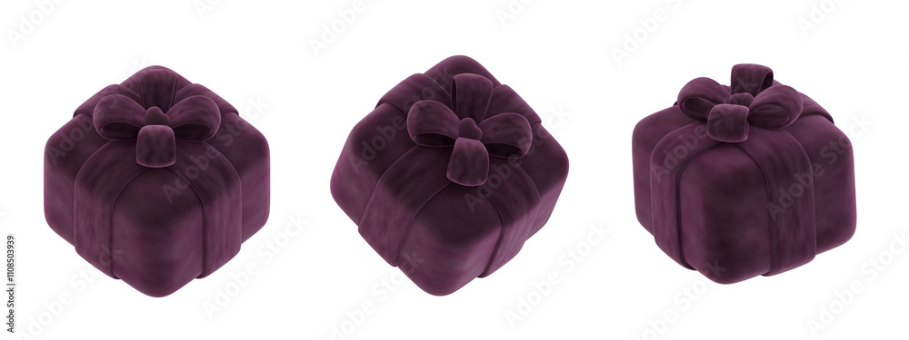 Obraz premium dark purple, 3d three christmas gift boxes on an isolated background