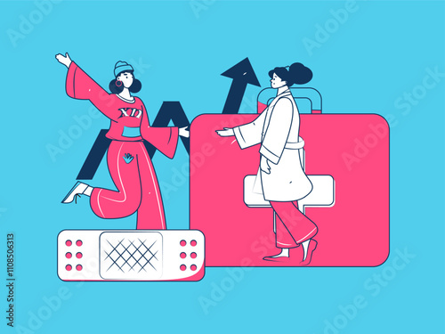 Medical characters fighting the epidemic flat vector concept operation hand drawn illustration
