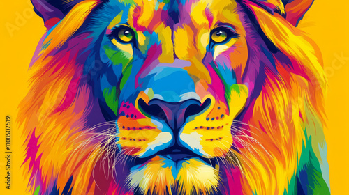 colorful lion: a vibrant masterpiece in abstract art photo