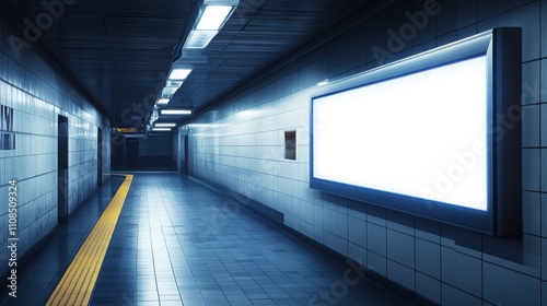 Empty Subway Passage with a Blank Billboard photo