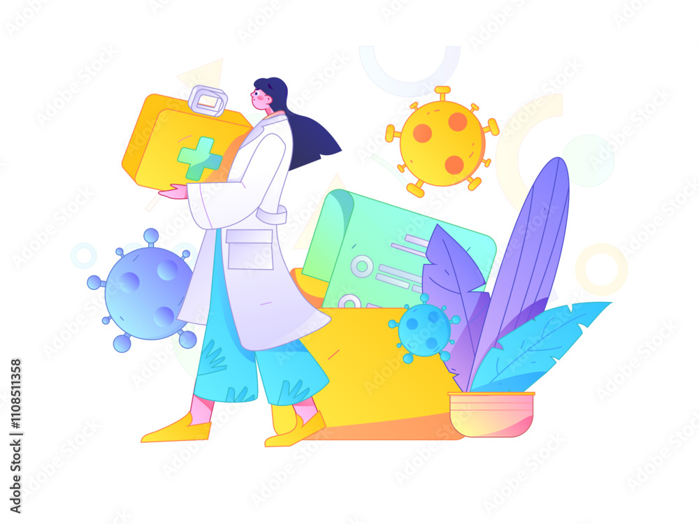 Obraz premium Medical characters fighting the epidemic flat vector concept operation hand drawn illustration 