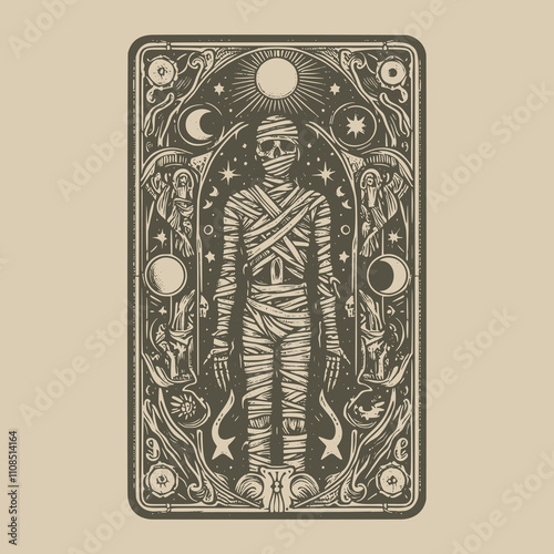 vintage-inspired mummy ouija tarot tattoo