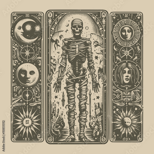 mummy ouija tarot card tattoo in gothic style