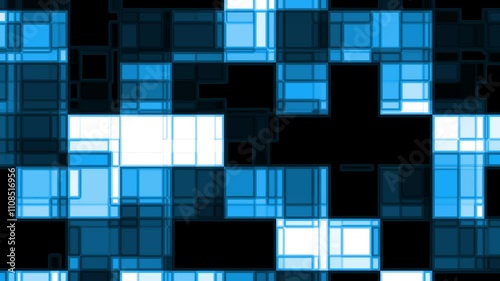blue squares overlapping in abstract pattern. Suitable for background design, geometric concept, or modern art projects. Textured and dynamic.