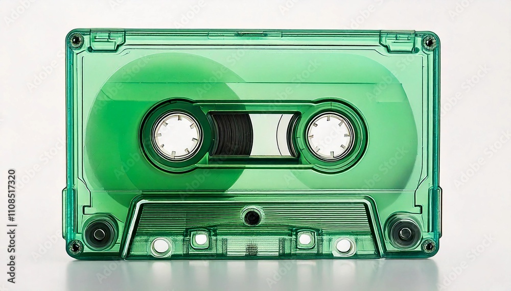 Naklejka premium used transparent vintage audio tape cassette isolated, with the back light, a symbol of 80s, 90s period