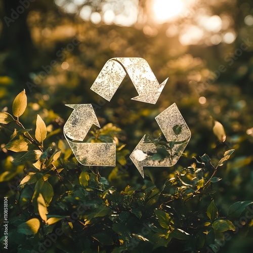 A recycling symbol set against a nature background, representing the eco-friendly concept of recycling. photo