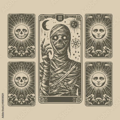 vintage mummy ouija tarot playing card tattoo
