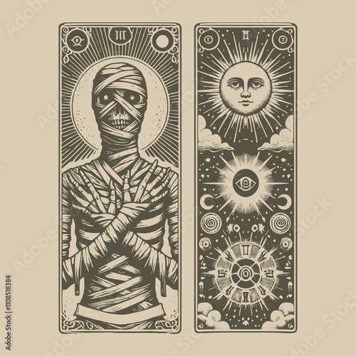 mystical mummy ouija tarot playing card tattoo