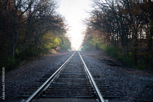 Train tracks on a foggy morning