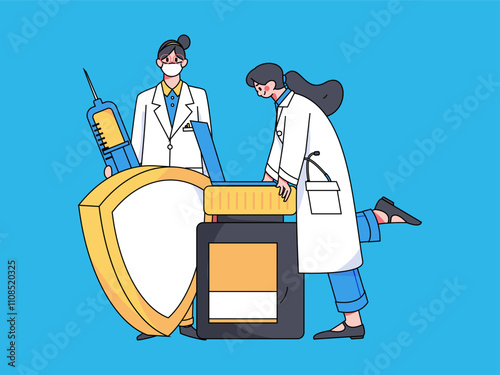 Medical characters fighting the epidemic flat vector concept operation hand drawn illustration
