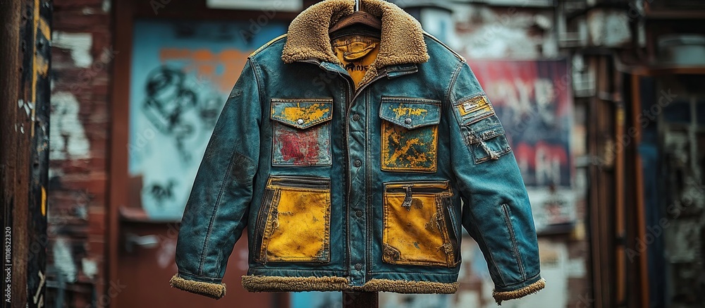 Fototapeta premium A vintage-style jacket with a unique design, featuring multiple pockets and a cozy collar.
