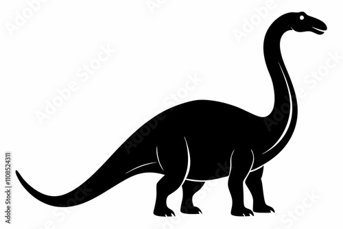 Diplodocus Black Silhouette, Dinosaur vector art icon on a white background