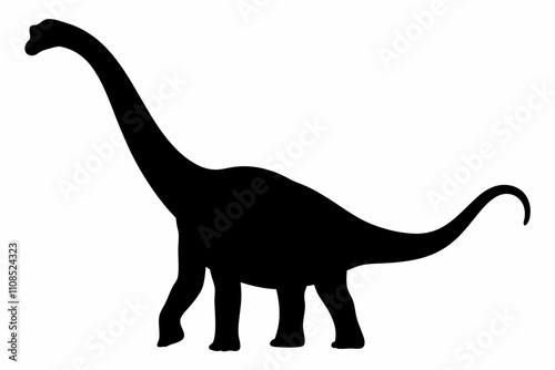 Diplodocus Black Silhouette, Dinosaur vector art icon on a white background