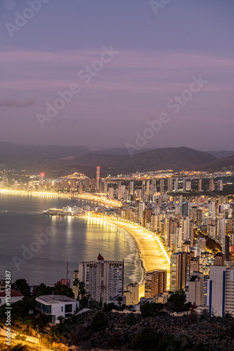 Obraz na płótnie Sunrise on a clear day over Benidorm in Spain from the Mirador de la Cruz w salonie