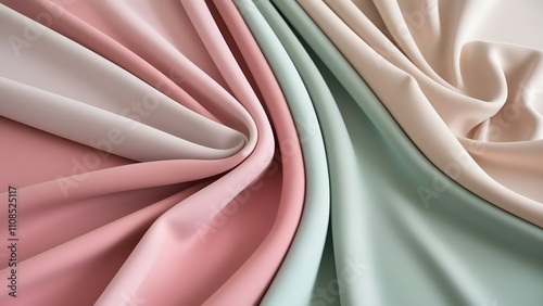 Close-Up of Soft Flowing Fabric in Pastel Pink, Mint Green, and Ivory with Organic Folds photo