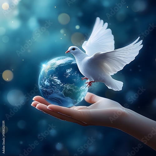 A symbolic representation of peace featuring a dove bird, capturing the essence of World Peace Day. photo