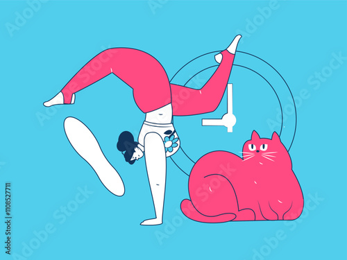 Practicing yoga, physical and mental health, flat vector character concept, operation hand drawn illustration
