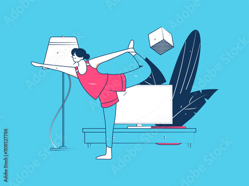 Practicing yoga, physical and mental health, flat vector character concept, operation hand drawn illustration
