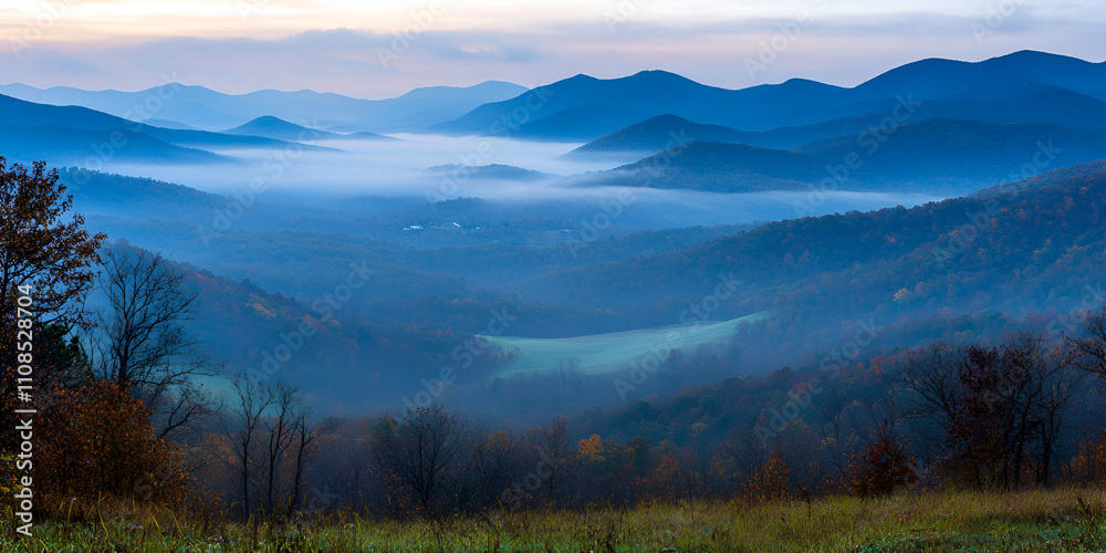 Misty Mountain Layers in Soft Blue Tones Misty Mountain Layers in Soft Blue Tones