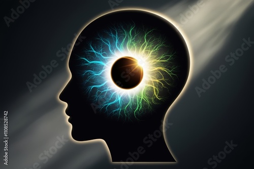human head silhouette with mind bulb