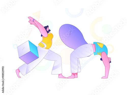 Practicing yoga, physical and mental health, flat vector character concept, operation hand drawn illustration
