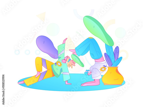 Practicing yoga, physical and mental health, flat vector character concept, operation hand drawn illustration
