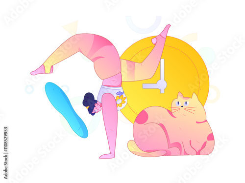 Practicing yoga, physical and mental health, flat vector character concept, operation hand drawn illustration

