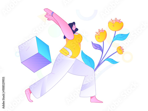 Practicing yoga, physical and mental health, flat vector character concept, operation hand drawn illustration
