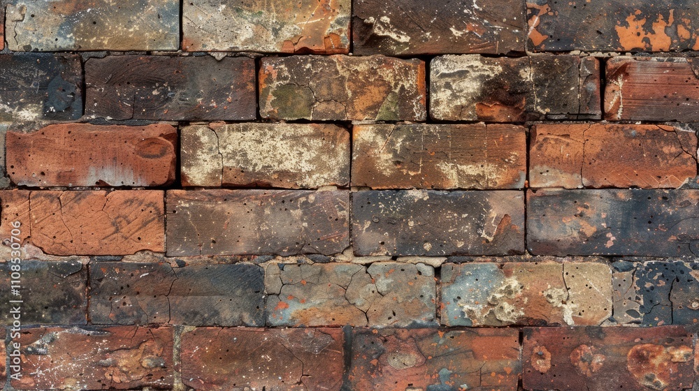 Obraz premium Top-down composition showcasing the weathered appearance and rugged charm of a brick surface