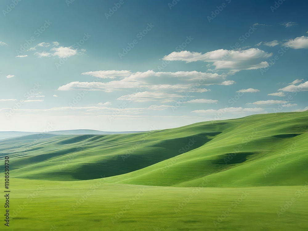 landscape with grass and mountains on transparent background, landscape with sky and clouds