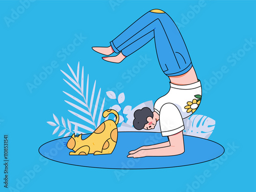 Practicing yoga, physical and mental health, flat vector character concept, operation hand drawn illustration
