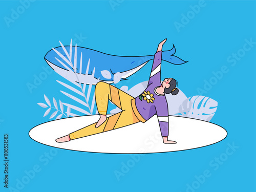 Practicing yoga, physical and mental health, flat vector character concept, operation hand drawn illustration
