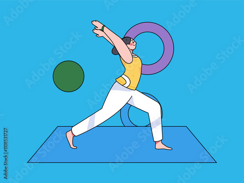 Practicing yoga, physical and mental health, flat vector character concept, operation hand drawn illustration
