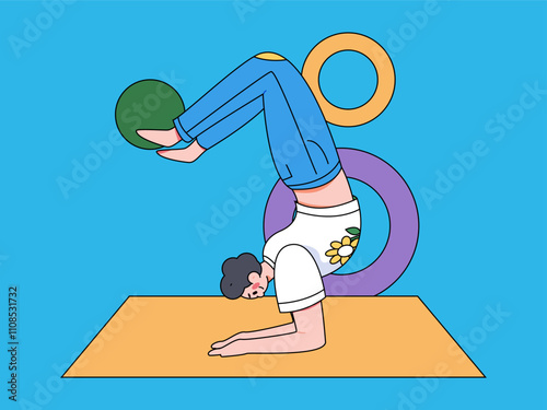 Practicing yoga, physical and mental health, flat vector character concept, operation hand drawn illustration
