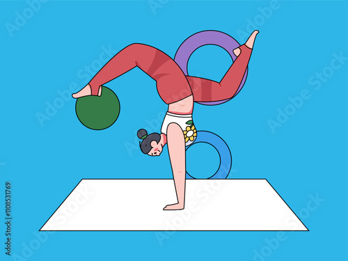 Practicing yoga, physical and mental health, flat vector character concept, operation hand drawn illustration
