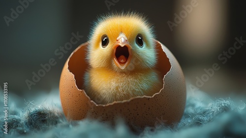 Chick hatching from an egg brings warmth and joy to a cozy spring atmosphere photo