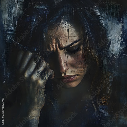 A woman deep in thought, her expression revealing the weight of depression and anxiety. photo