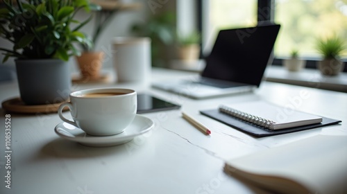 Efficient Home Office Setup with Multiple Devices and Plants